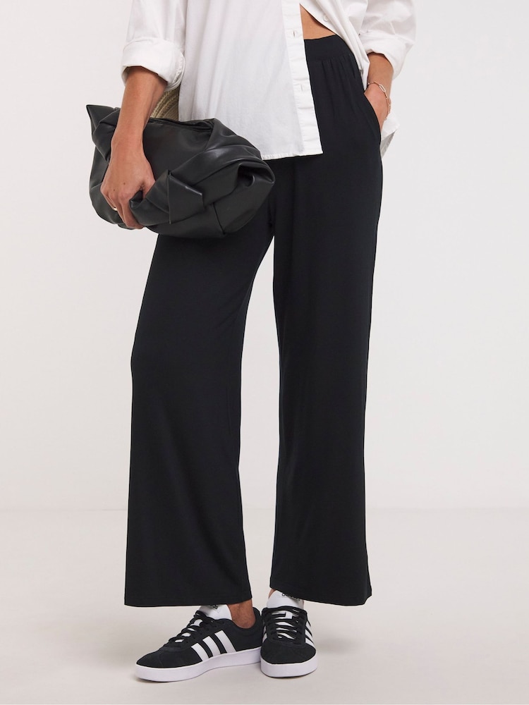 JD Williams Black Jersey Wide Leg Trousers 2 Pack - Image 1 of 4