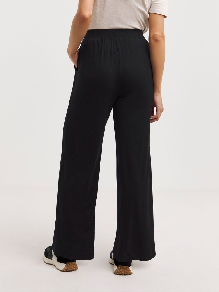 JD Williams Black Jersey Wide Leg Trousers 2 Pack - Image 2 of 4