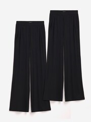 JD Williams Black Jersey Wide Leg Trousers 2 Pack - Image 4 of 4