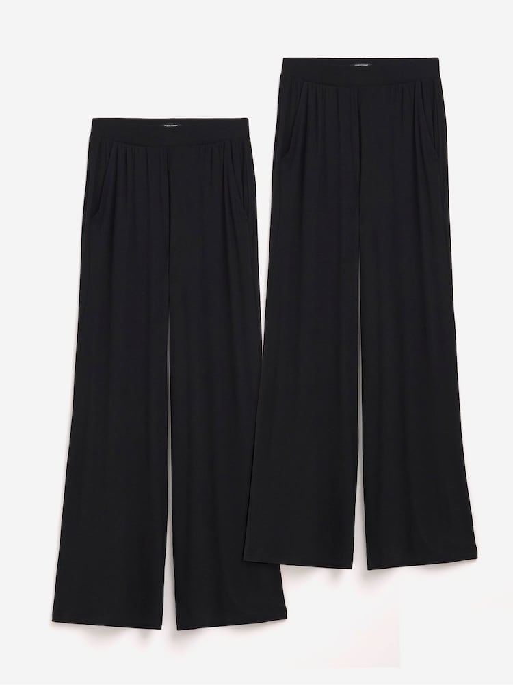 JD Williams Black Jersey Wide Leg Trousers 2 Pack - Image 4 of 4