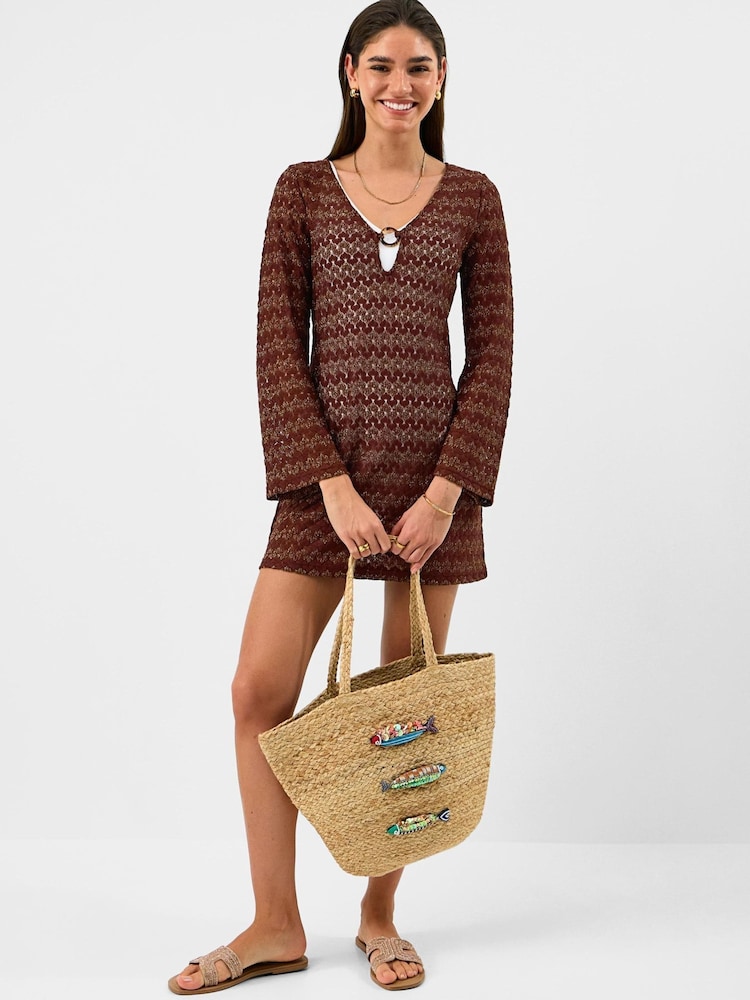 Accessorize Brown Shimmer Crochet Cover Up - Image 1 of 4 Accessorize Brown Shimmer Crochet Cover Up - Image 1 of 4