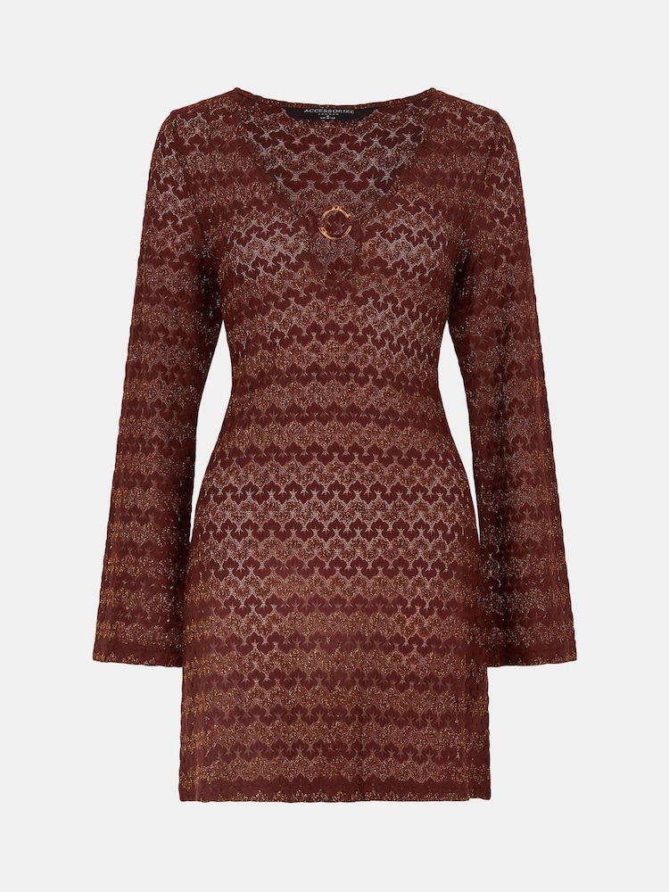 Accessorize Brown Shimmer Crochet Cover Up - Image 4 of 4 Accessorize Brown Shimmer Crochet Cover Up - Image 4 of 4