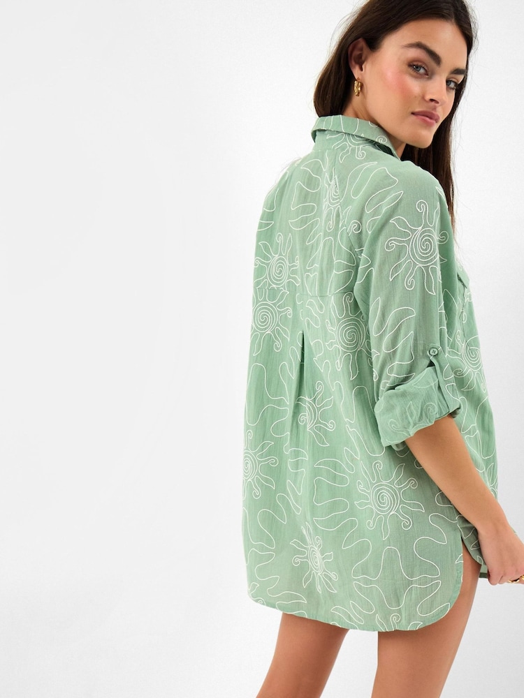 Accessorize Green Sun Embroidered Beach Cover Up Shirt - Image 2 of 4 Accessorize Green Sun Embroidered Beach Cover Up Shirt - Image 2 of 4