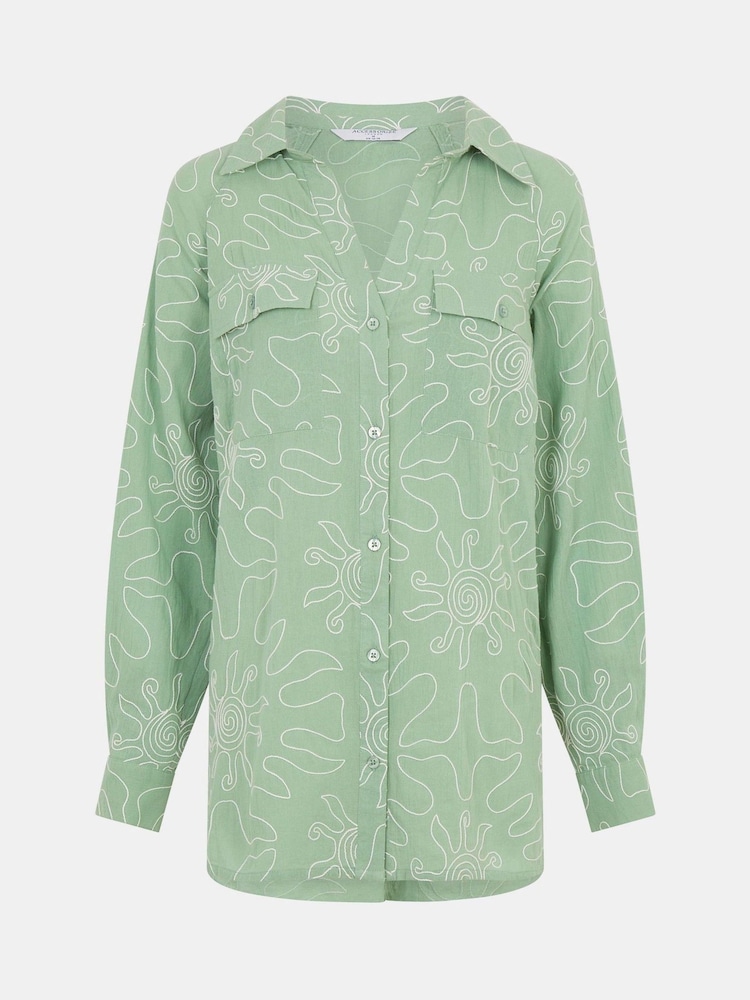 Accessorize Green Sun Embroidered Beach Cover Up Shirt - Image 4 of 4 Accessorize Green Sun Embroidered Beach Cover Up Shirt - Image 4 of 4