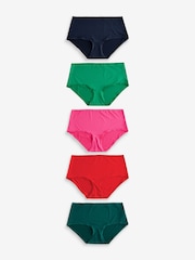 Red/Navy/Green Midi Microfibre Knickers 5 Pack - Image 1 of 10