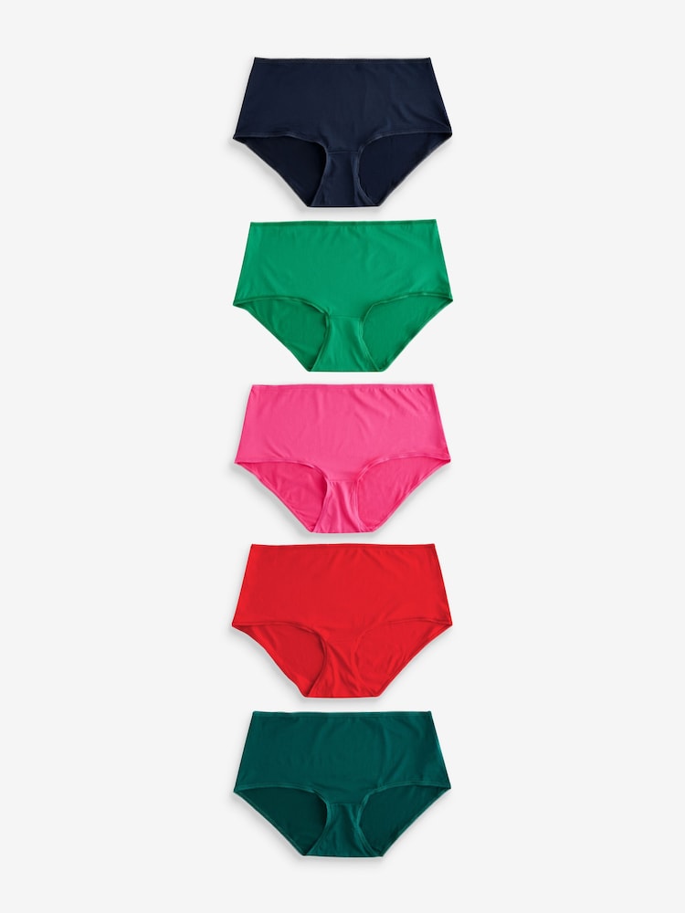 Red/Navy/Green Midi Microfibre Knickers 5 Pack - Image 1 of 10