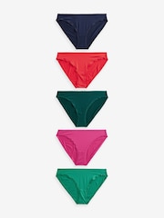 Red/Navy/Green High Leg Microfibre Knickers 5 Pack - Image 1 of 9
