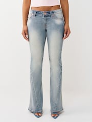 True Religion Blue Joey Low Rise  Flare Flap Jeans - Image 1 of 5