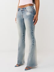 True Religion Blue Joey Low Rise  Flare Flap Jeans - Image 3 of 5
