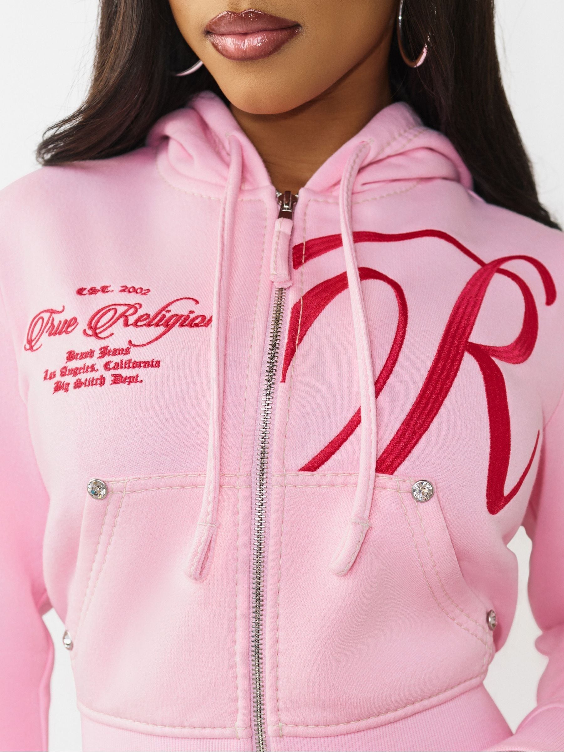 Buy True Religion Pink Embr Big T Shrunkn Zip Hoodie from Next USA