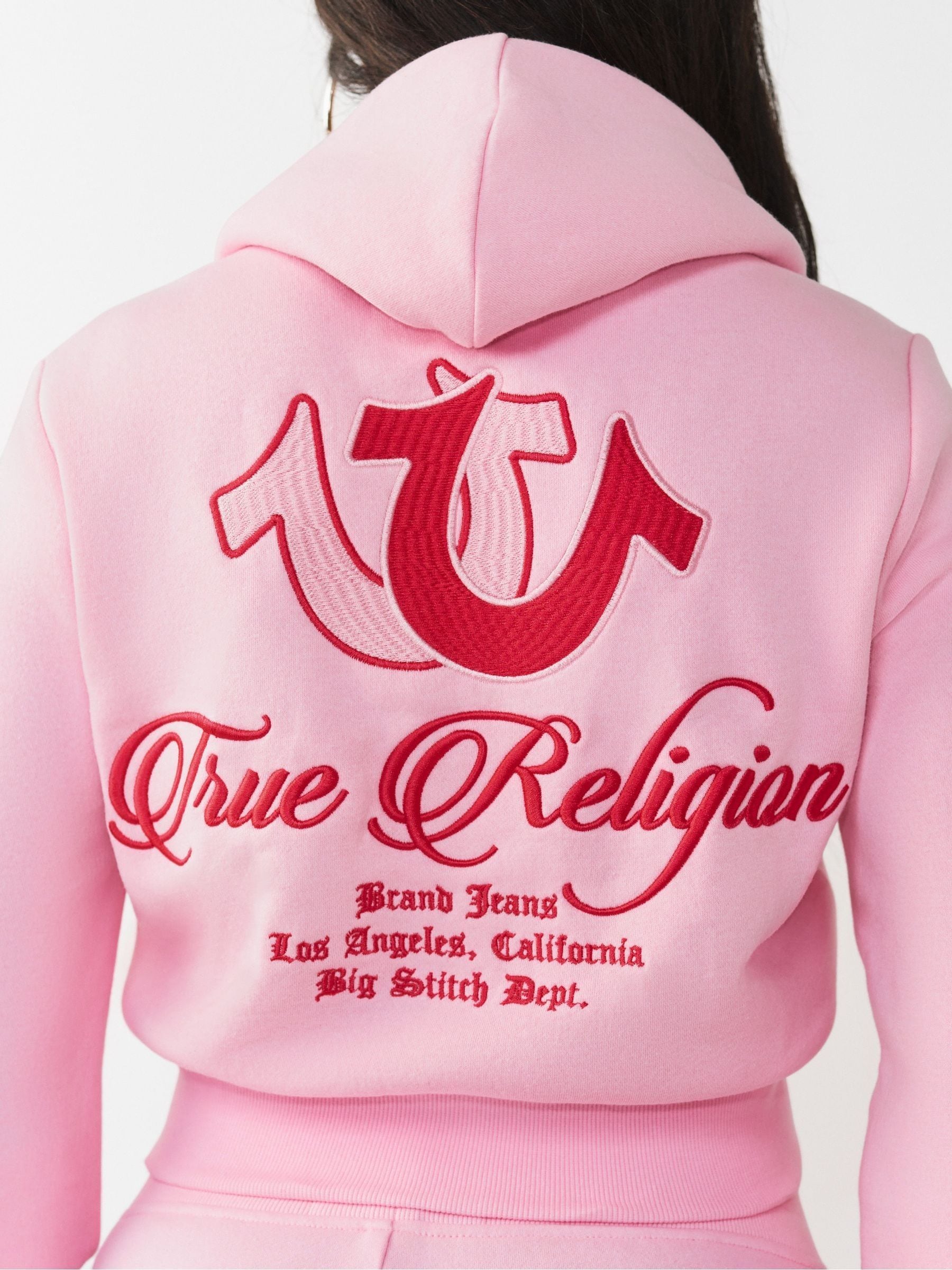 Buy True Religion Pink Embr Big T Shrunkn Zip Hoodie from Next USA