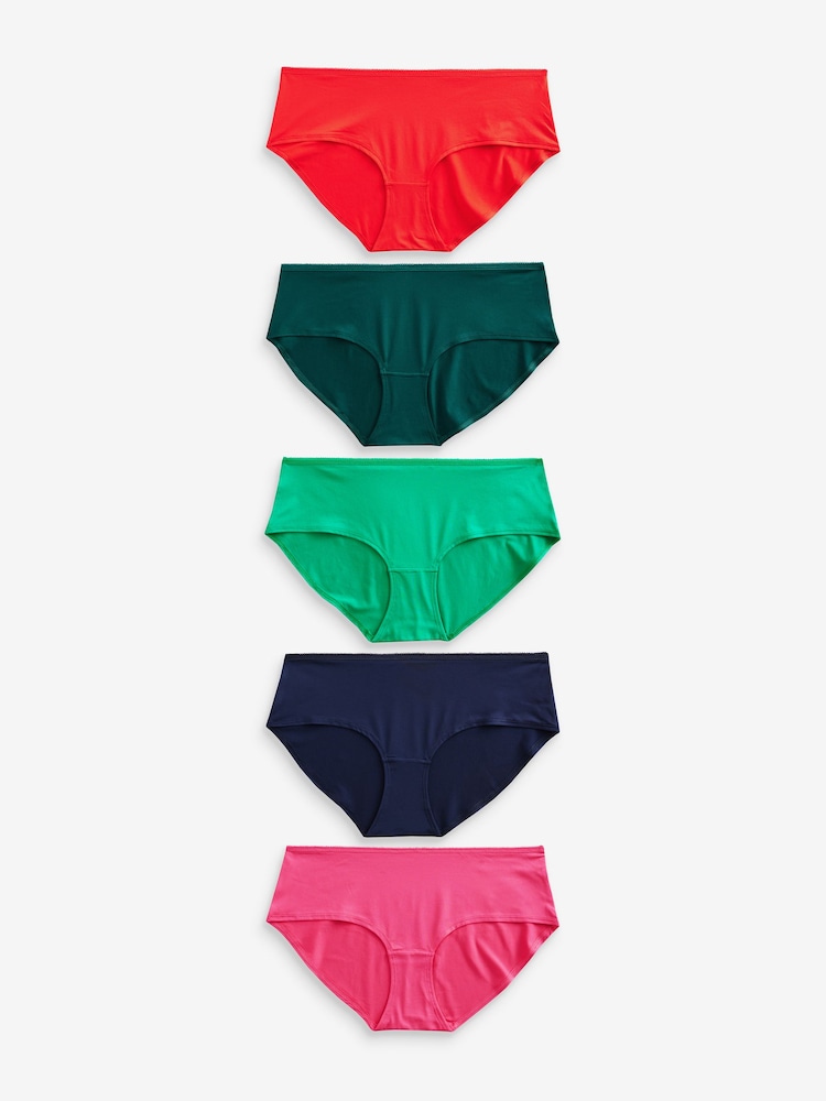 Red/Navy/Green Short Microfibre Knickers 5 Pack - Image 1 of 8
