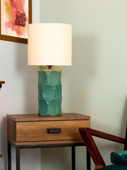 BHS Turquoise Alder Scalloped Base Table Lamp - Image 1 of 4