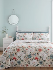 Catherine Lansfield Natural Pippa Floral Birds Reversible Quilted Bedspread - Image 1 of 2