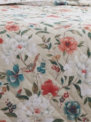 Catherine Lansfield Natural Pippa Floral Birds Reversible Quilted Bedspread - Image 2 of 2