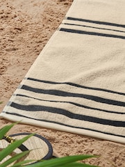 Catherine Lansfield Set of 2 Natural Banded Stripe 100% Cotton Beach Towel - Image 2 of 3