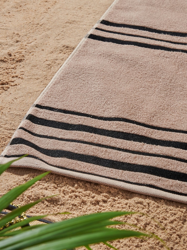 Catherine Lansfield Set of 2 Natural Banded Stripe 100% Cotton Beach Towel - Image 3 of 3