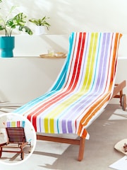 Catherine Lansfield White 100% Cotton Rainbow Stripe Extra Long Beach Towel - Image 1 of 4
