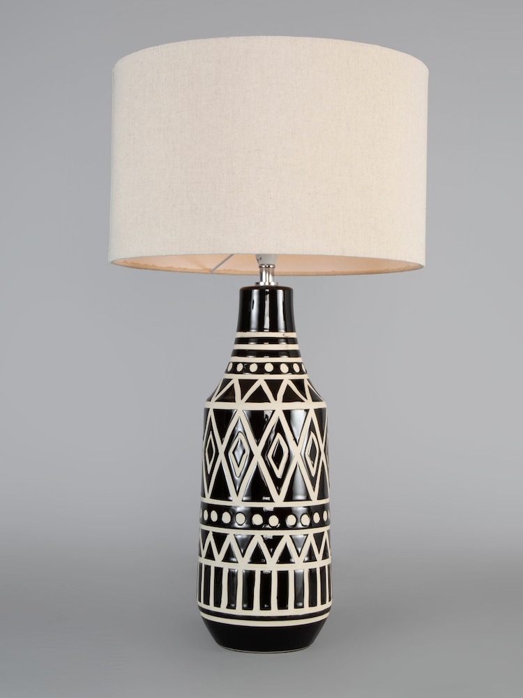 BHS Black Odin Tribal Ceramic Table Lamp - Image 1 of 4
