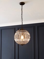 BHS Bronze Leanne 1 Light Glass Crystal Ball Pendant Ceiling Light - Image 1 of 4