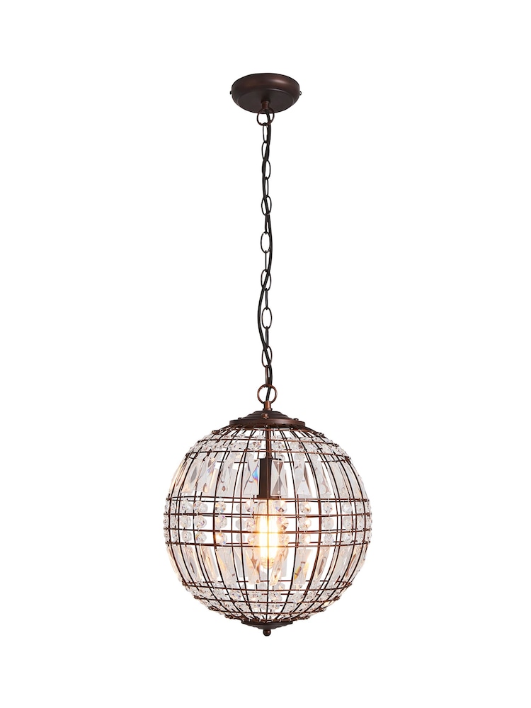 BHS Bronze Leanne 1 Light Glass Crystal Ball Pendant Ceiling Light - Image 4 of 4
