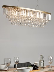 BHS Satin Brass Paladina Crystal 5 Light Linear Pendant Bar Ceiling Light - Image 1 of 5