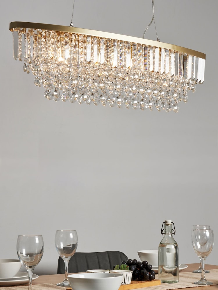 BHS Satin Brass Paladina Crystal 5 Light Linear Pendant Bar Ceiling Light - Image 1 of 5