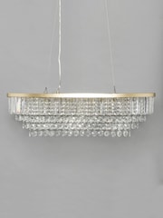 BHS Satin Brass Paladina Crystal 5 Light Linear Pendant Bar Ceiling Light - Image 2 of 5