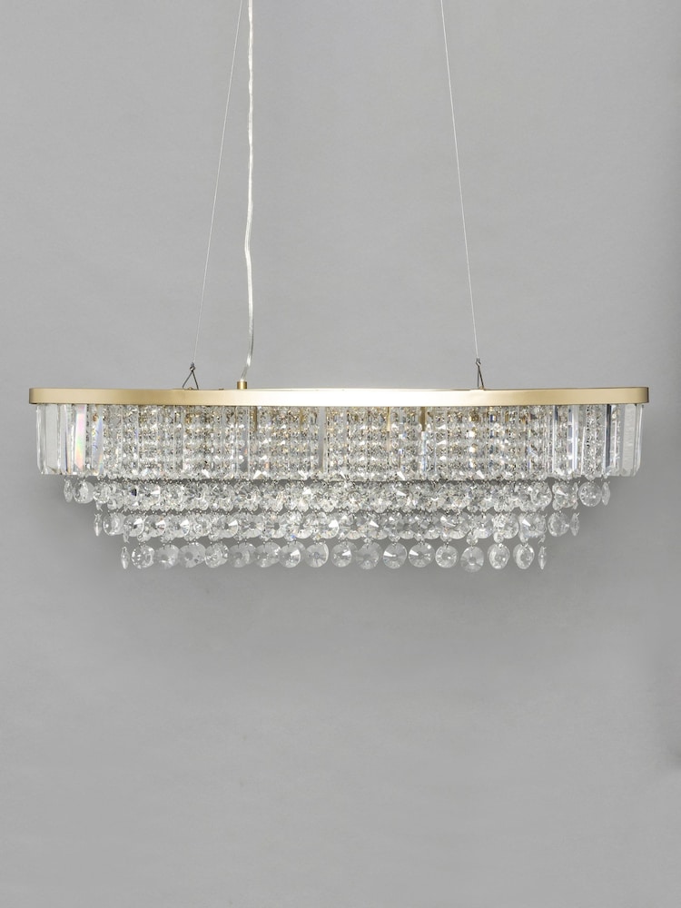 BHS Satin Brass Paladina Crystal 5 Light Linear Pendant Bar Ceiling Light - Image 2 of 5