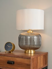 BHS Satin Brass Lyna Smoke Glass Table Lamp - Image 1 of 5