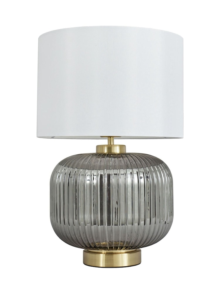 BHS Satin Brass Lyna Smoke Glass Table Lamp - Image 5 of 5