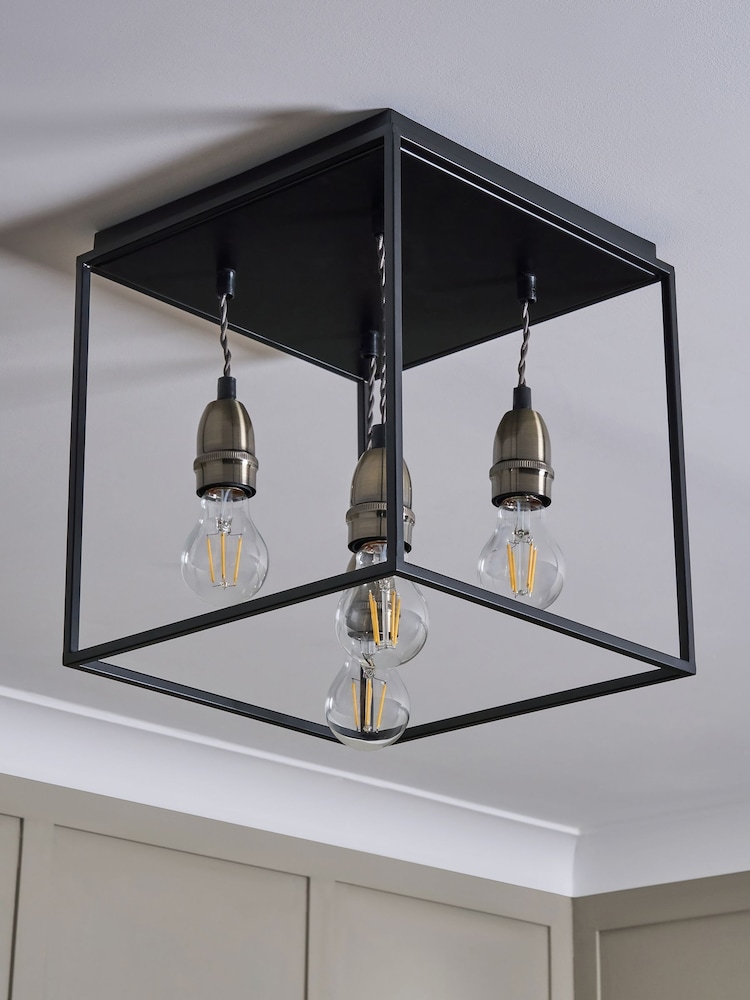 BHS Black Dexter Industrial 3 Light Flush Ceiling Light - Image 2 of 6