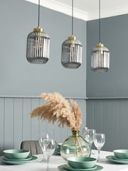 BHS Satin Brass Lyna Smoke Glass 3 Light Linear Pendant Bar Ceiling Light - Image 2 of 7
