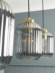 BHS Satin Brass Lyna Smoke Glass 3 Light Linear Pendant Bar Ceiling Light - Image 3 of 7