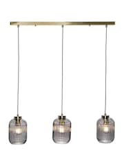 BHS Satin Brass Lyna Smoke Glass 3 Light Linear Pendant Bar Ceiling Light - Image 5 of 7
