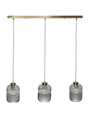 BHS Satin Brass Lyna Smoke Glass 3 Light Linear Pendant Bar Ceiling Light - Image 6 of 7
