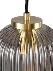 BHS Satin Brass Lyna Smoke Glass 3 Light Linear Pendant Bar Ceiling Light - Image 7 of 7