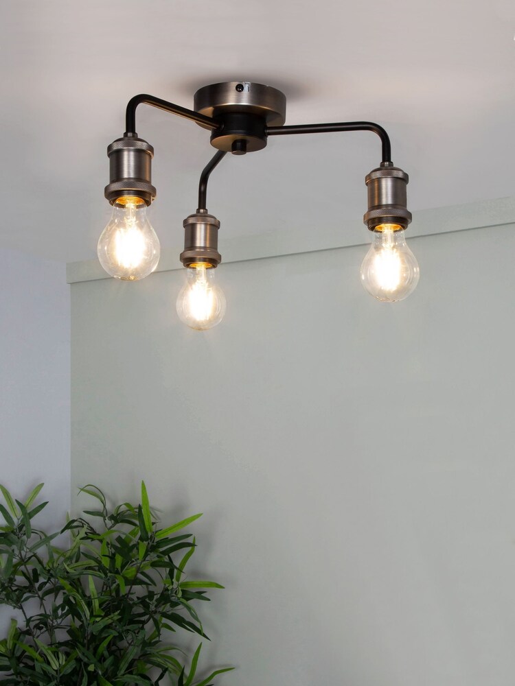 BHS Silver Mario Industrial 3 Light Semi Flush Ceiling Light - Image 1 of 5 BHS Silver Mario Industrial 3 Light Semi Flush Ceiling Light - Image 1 of 5