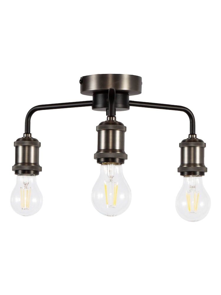 BHS Silver Mario Industrial 3 Light Semi Flush Ceiling Light - Image 2 of 5 BHS Silver Mario Industrial 3 Light Semi Flush Ceiling Light - Image 2 of 5