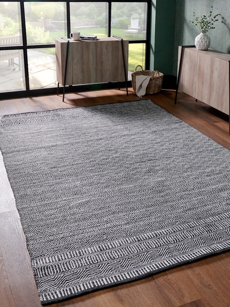 Pacific Black/White Garden Inca Design Rectangular Rug - Image 1 of 6
