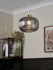 BHS Satin Brass Lyna Smoke Glass Easy Fit Shade Ceiling Light - Image 1 of 4