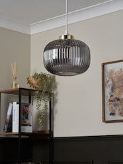 BHS Satin Brass Lyna Smoke Glass Easy Fit Shade Ceiling Light - Image 2 of 4