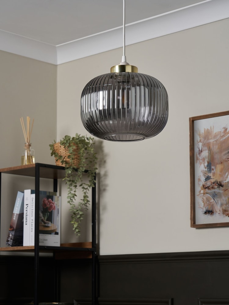 BHS Satin Brass Lyna Smoke Glass Easy Fit Shade Ceiling Light - Image 2 of 4