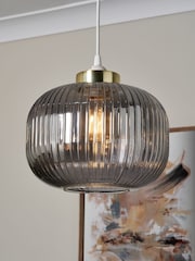 BHS Satin Brass Lyna Smoke Glass Easy Fit Shade Ceiling Light - Image 3 of 4