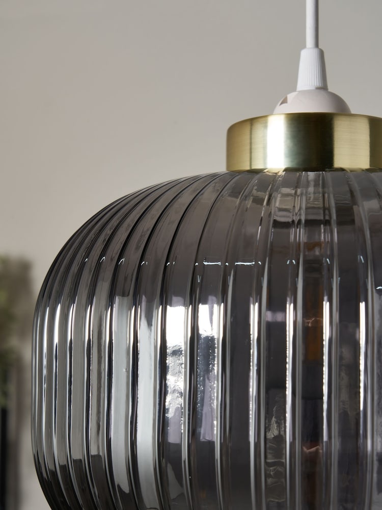 BHS Satin Brass Lyna Smoke Glass Easy Fit Shade Ceiling Light - Image 4 of 4