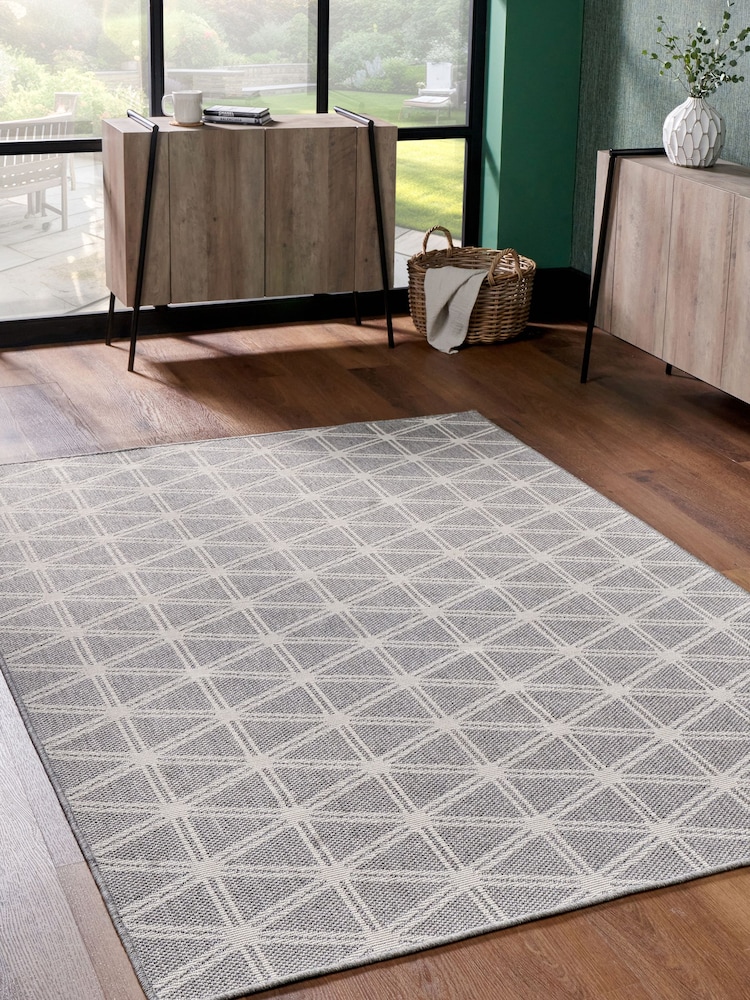 Pacific Silver White Garden Geo Design Rectangular Rug - Image 1 of 1