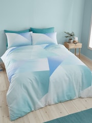 Catherine Lansfield Green Blue Ombre Larsson Geo Reversible Duvet Cover Set - Image 1 of 4