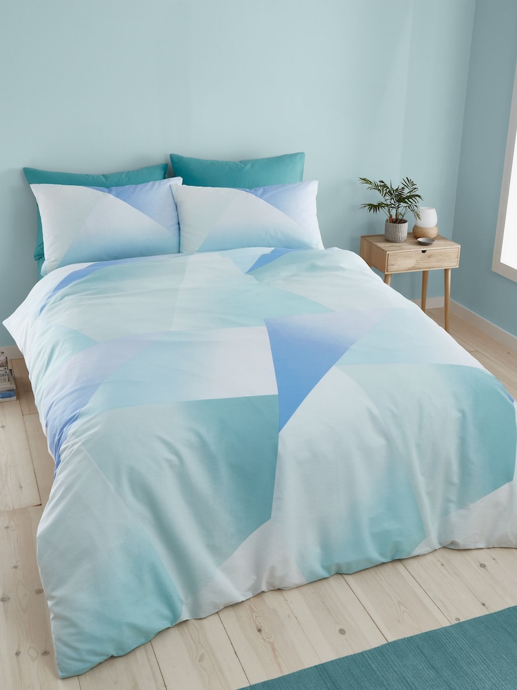 Catherine Lansfield Green Blue Ombre Larsson Geo Reversible Duvet Cover Set - Image 1 of 4