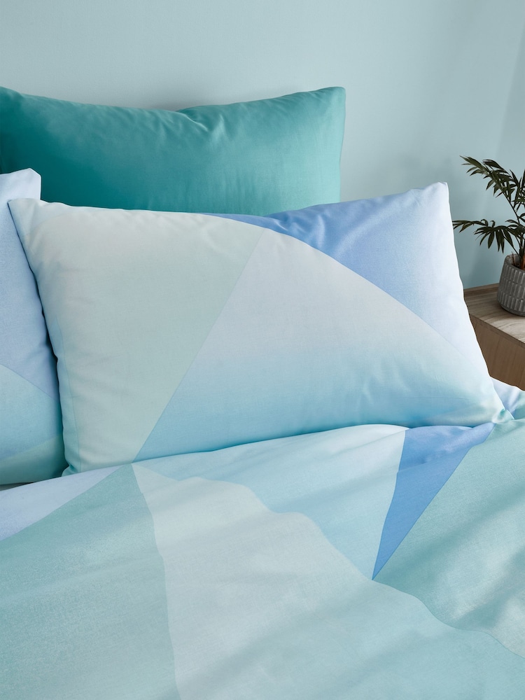 Catherine Lansfield Green Blue Ombre Larsson Geo Reversible Duvet Cover Set - Image 2 of 4