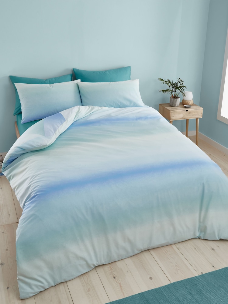 Catherine Lansfield Green Blue Ombre Larsson Geo Reversible Duvet Cover Set - Image 4 of 4